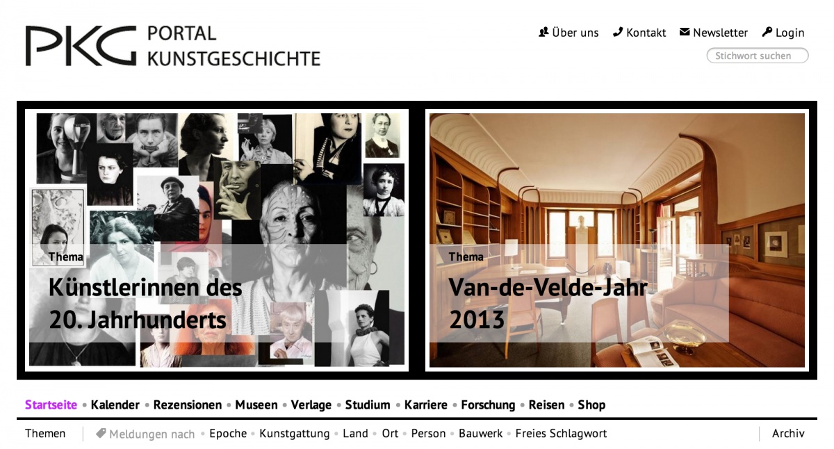 Seitenkopf der Startseite des Portal Kunstgeschichte nach dem Relaunch, Stand 22.04.2013