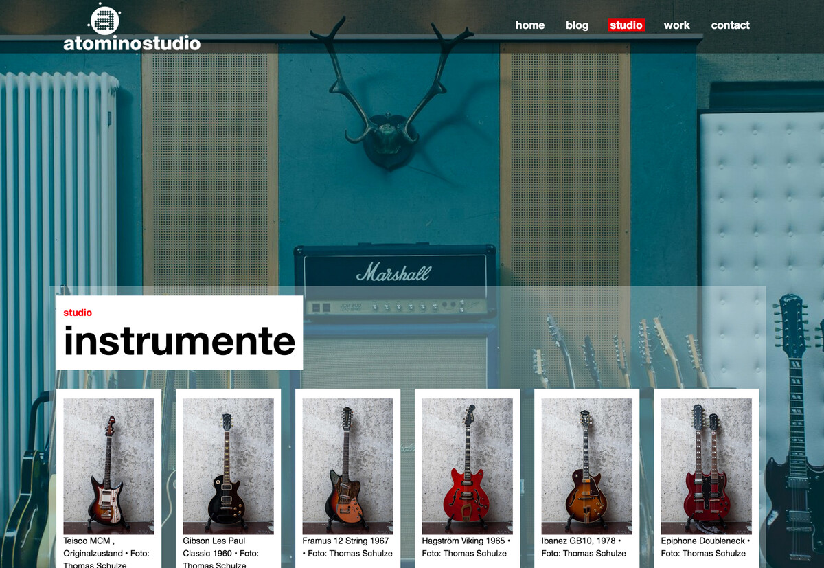Seite „Instrumente“ Atomino-Studio