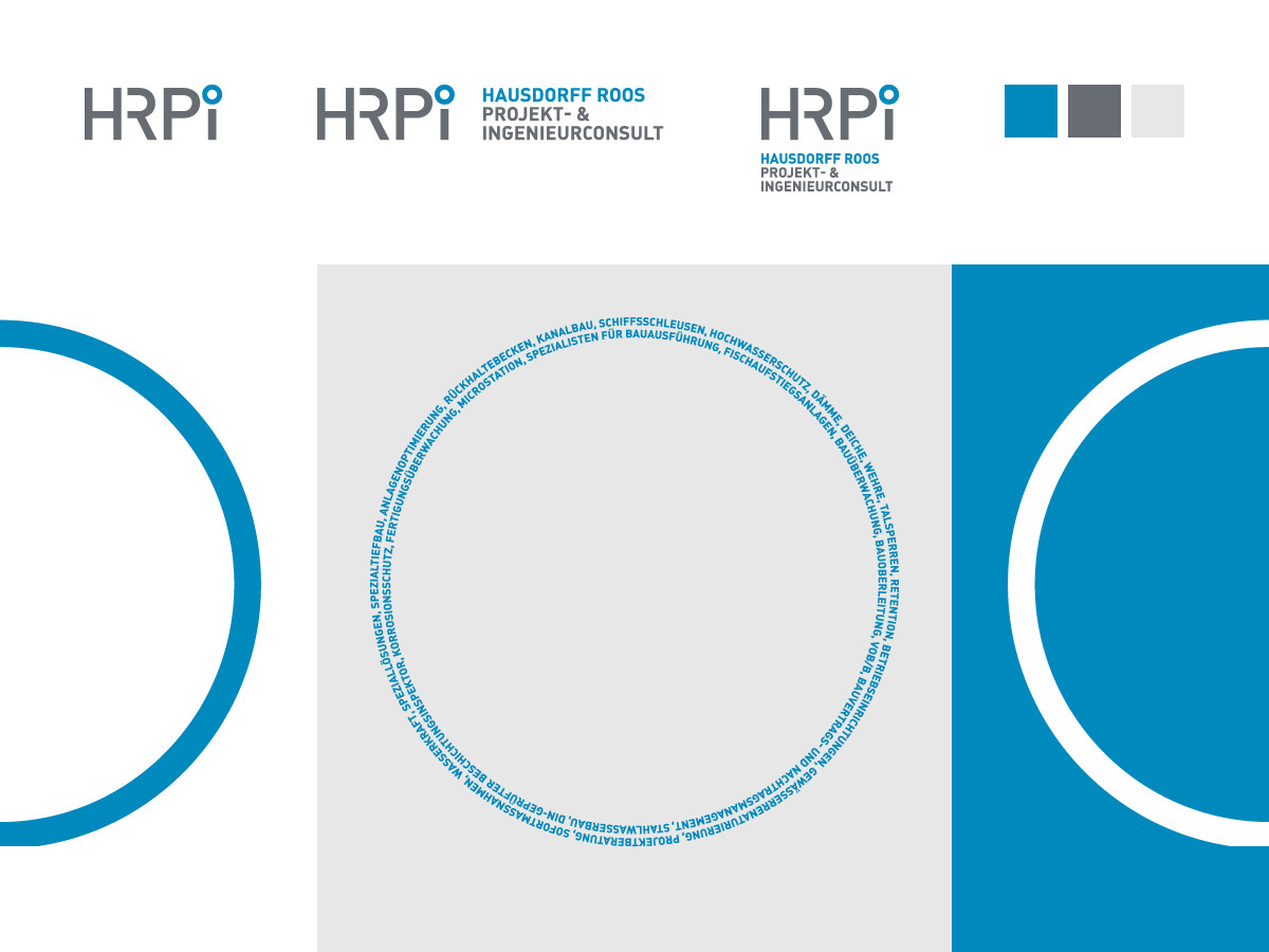 Elemente des Corporate Designs für HRPI: Logo, Farben und Ring