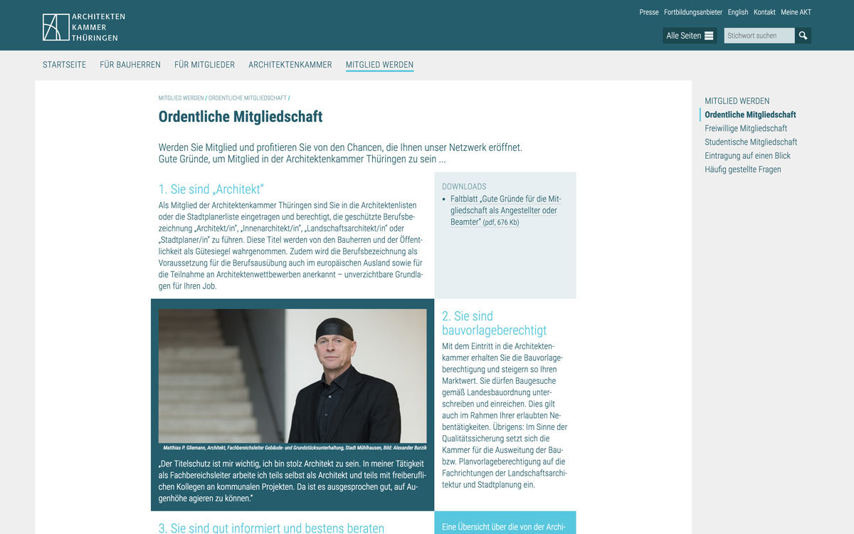 Architektenkammer Thüringen - Ordentliche Mitgliedschaft, Bildschirmfoto 13.09.2018