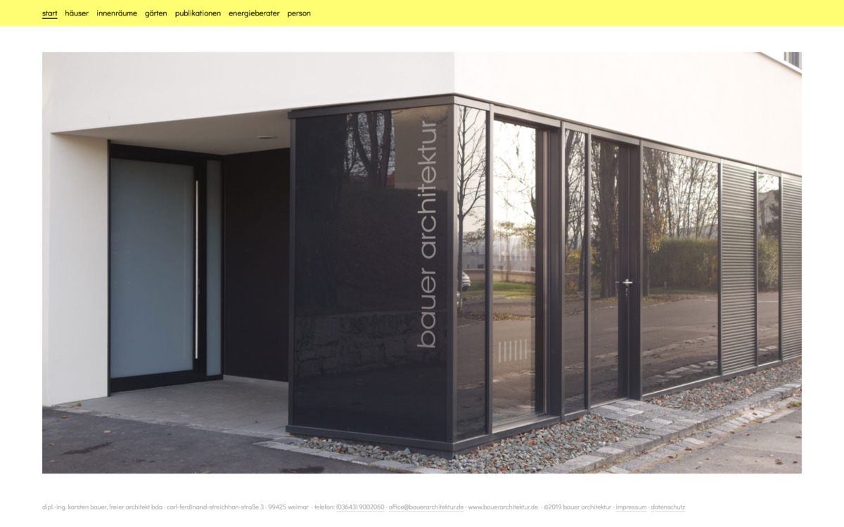 bauerarchitektur.de, Bildschirmfoto Januar 2019
