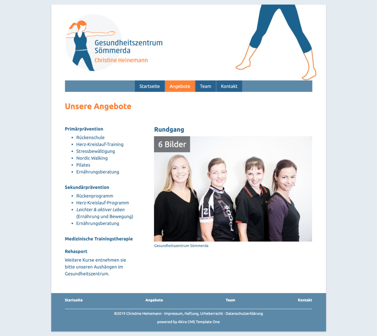 Website Gesundheitszentrum Sömmerda: Seite Angebote, Bildschirmfoto 6.1.2019