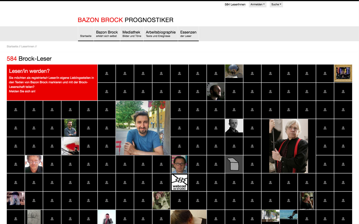 Website Bazon Brock: Leser-Gemeinschaft, Bildschirmfoto 10/2019