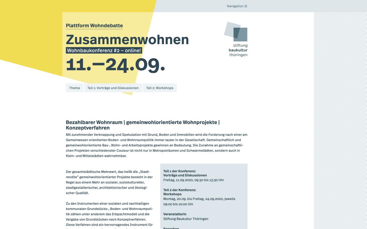 Website Stiftung Baukultur Thüringen | Event OnePager, Bildschirmfoto 12.06.2020