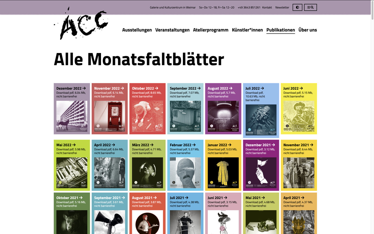 acc-weimar.de, Archiv der Monatsfaltblätter seit 1997, Bildschirmfoto 05.01.2023