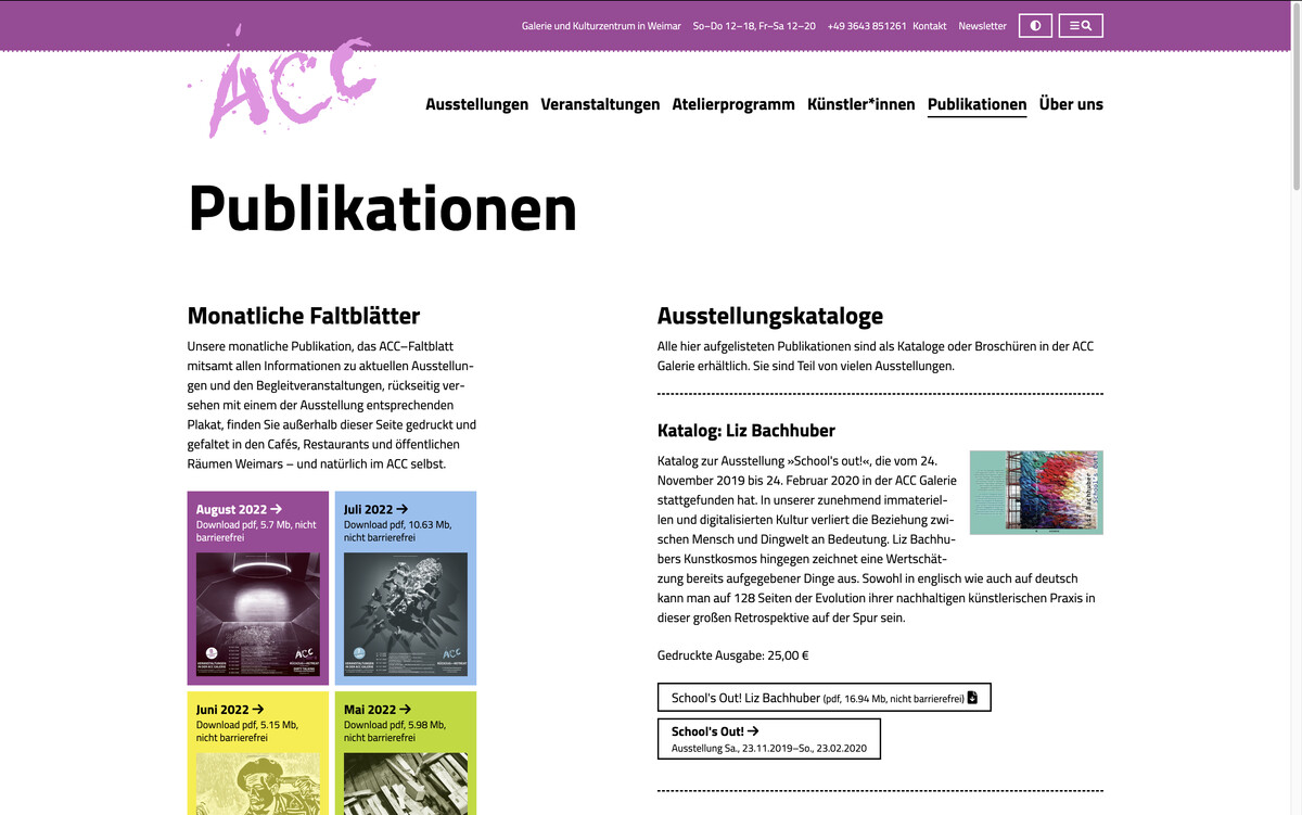 acc-weimar.de, aktuelle Publikationen (hier der Stand vom August 2022), Bildschirmfoto 05.01.2023