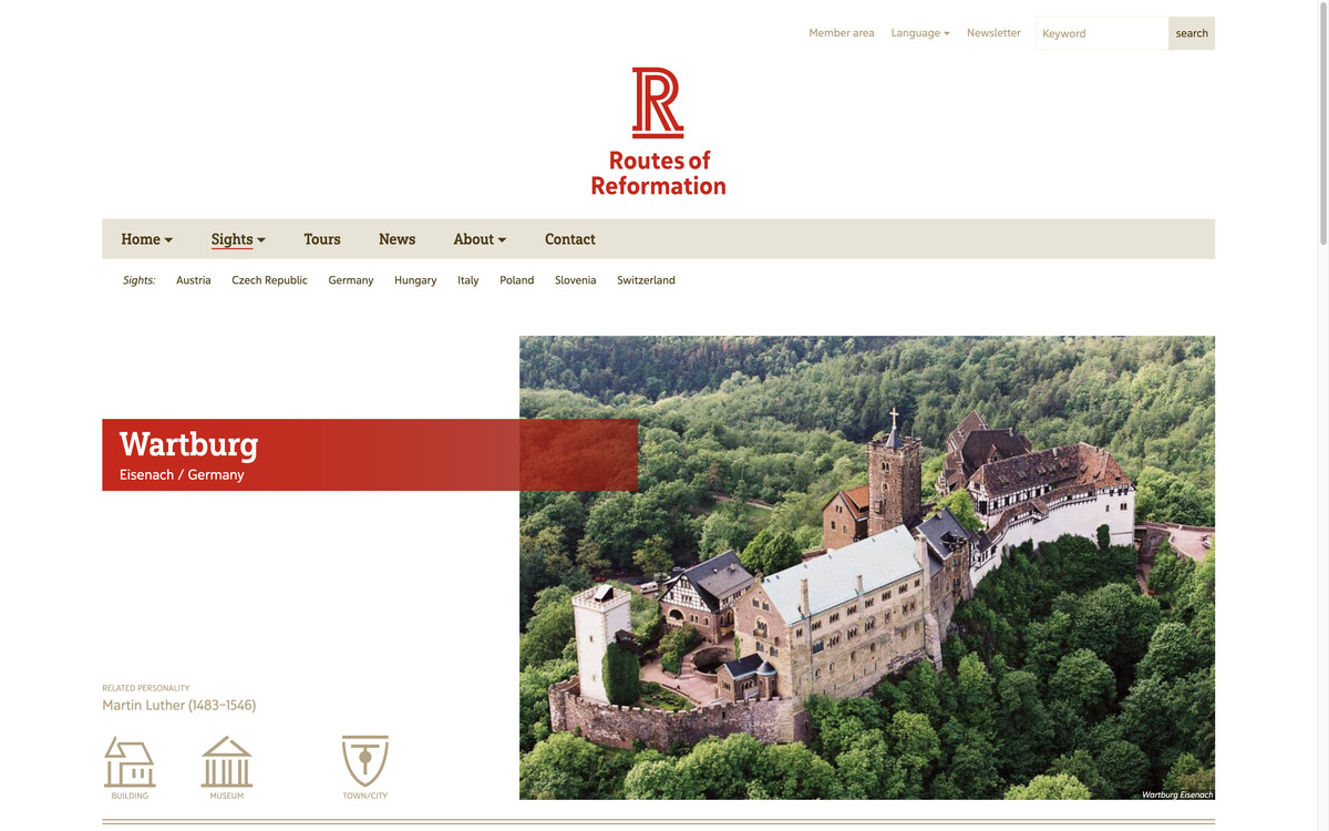 Routes of Reformation: Kopf der Seite zur Wartburg bei Eisenach (Deutschland), Bildschirmfoto 05.01.2023