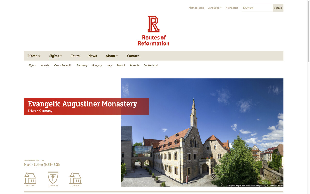 Routes of Reformation: Kopf der Seite zum Augustinerkloster Erfurt (Deutschland), Bildschirmfoto 05.01.2023